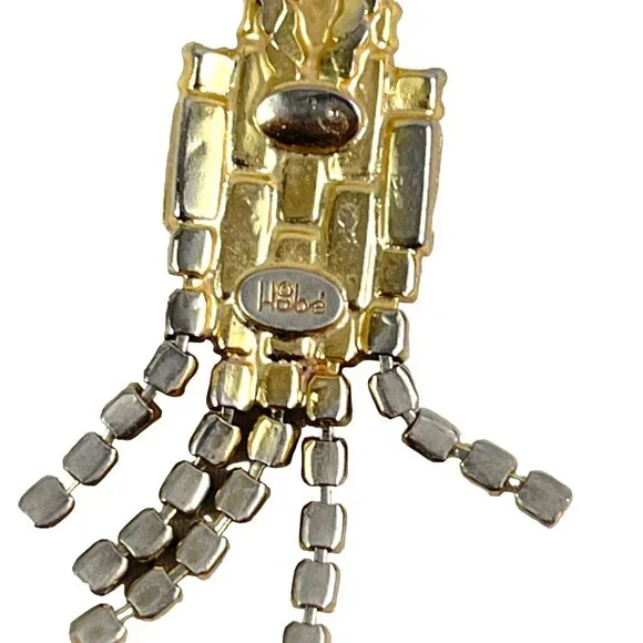 Hobe Signed 16 Choker Necklace Gold Tone Pink Retro Rhinestone Pendant